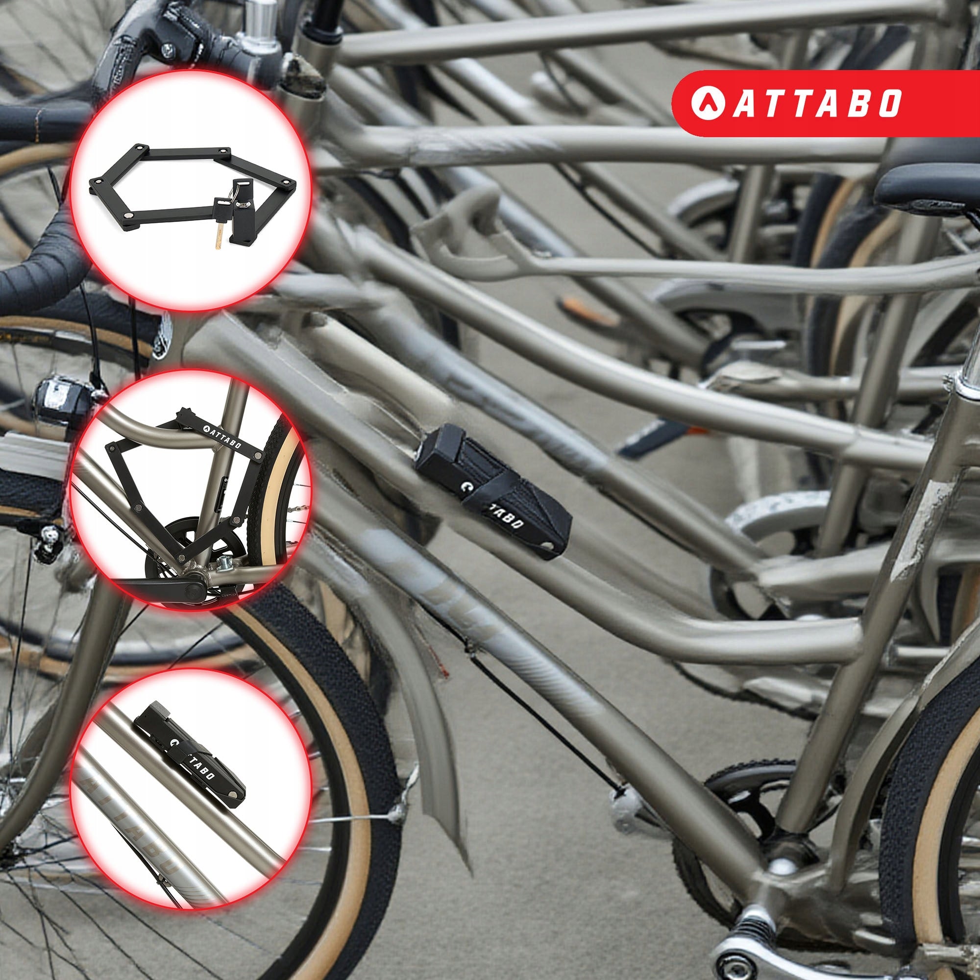 Bicycle lock ATTABO F.68cm folding black handle attached to the frame Kind folding lock
