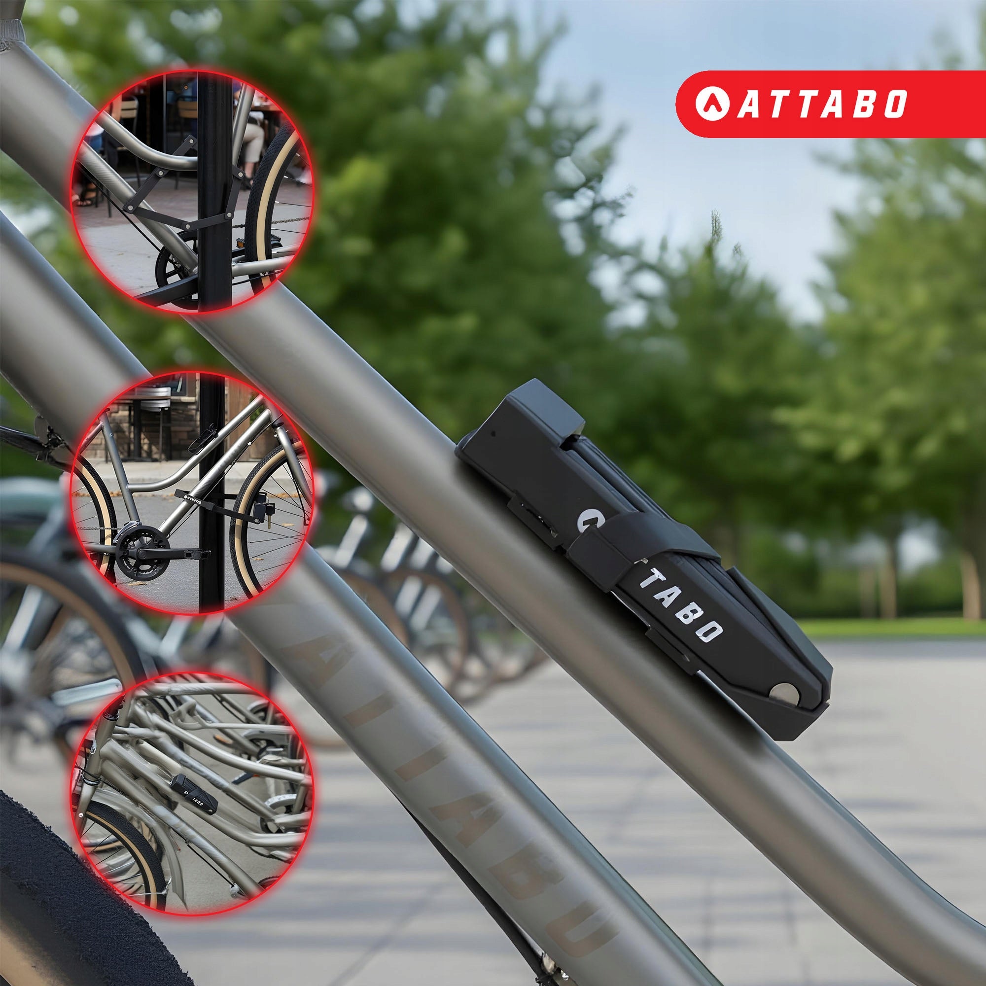 Bicycle lock ATTABO F.68cm folding black handle attached to the frame Weight 440 g