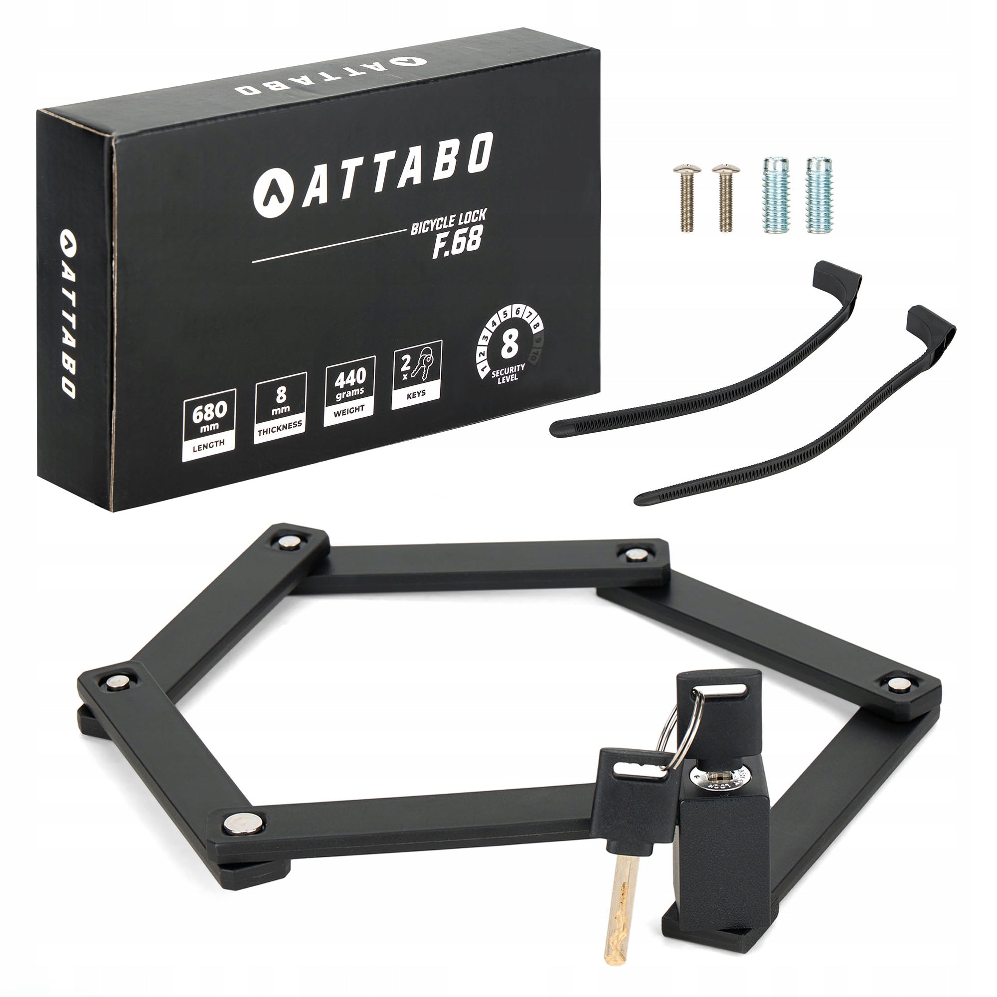 Bicycle lock ATTABO F.68cm folding black handle attached to the frame