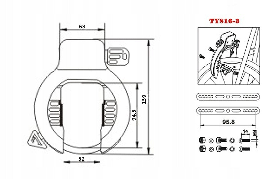 Bicycle lock TonyOn TY816 _ horseshoe type wheel lock EAN (GTIN) 020001062517