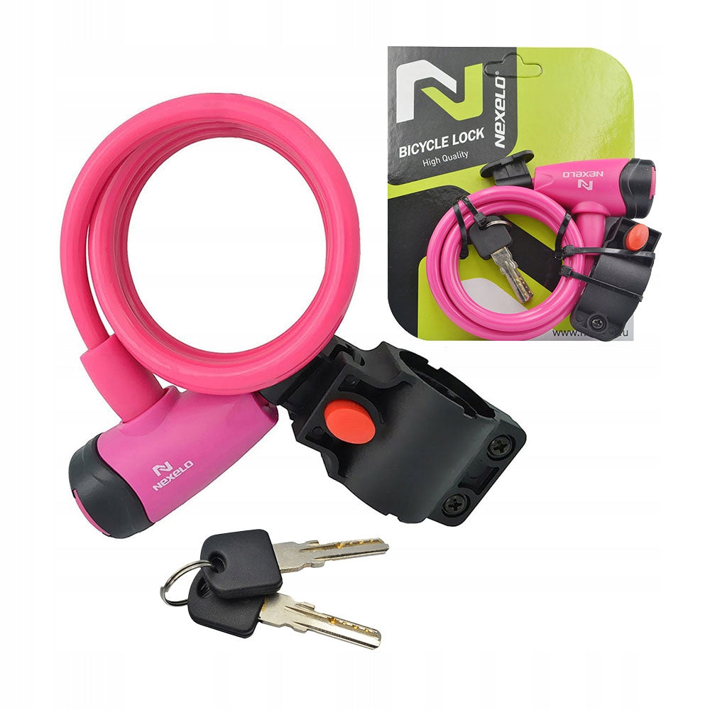 Bicycle lock closure for bicycle with key spiral cord pink PINK