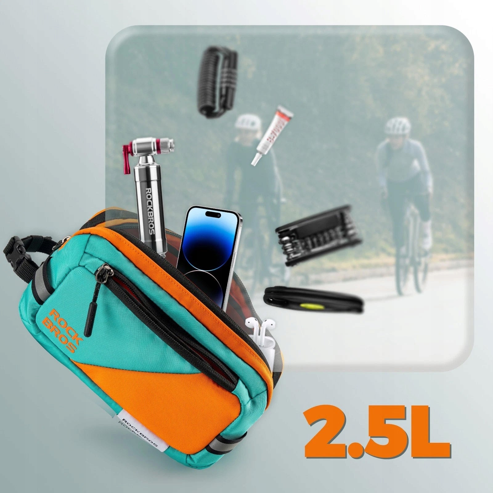Bicycle pannier bag for handlebar 2,5L ROCKBROS 3011006701 W015 Turquoise Brand Rockbros