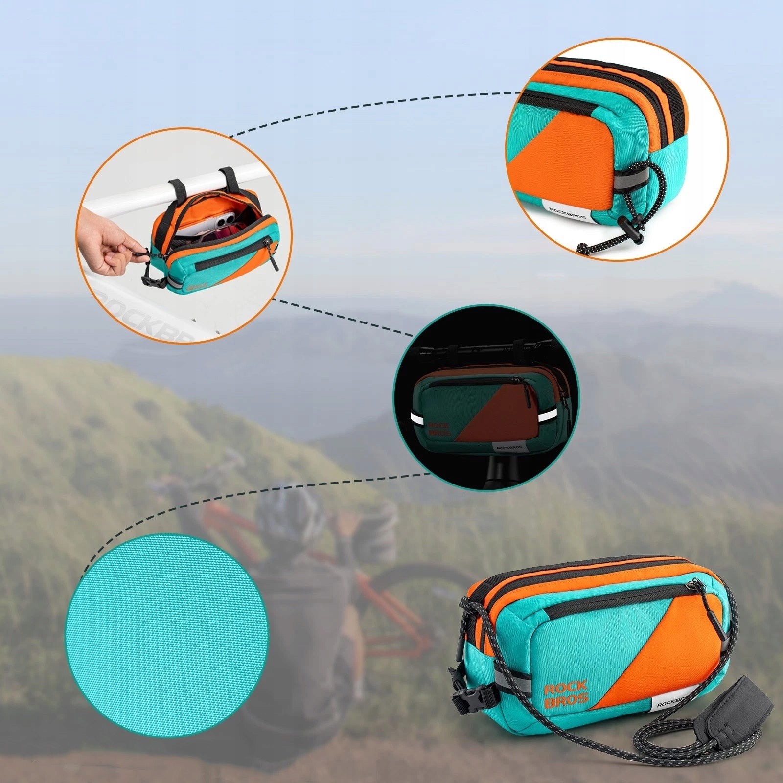 Bicycle pannier bag for handlebar 2,5L ROCKBROS 3011006701 W015 Turquoise Model W015