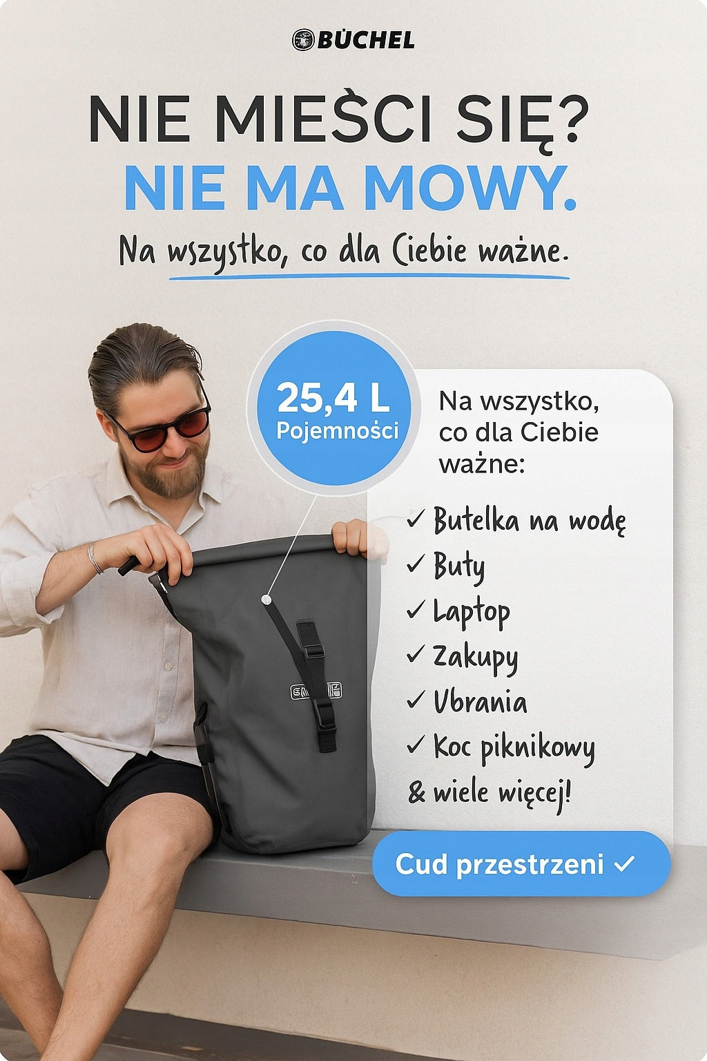 Bicycle pouch Büchel blue 25l waterproof side rear roomy large Packaging status original
