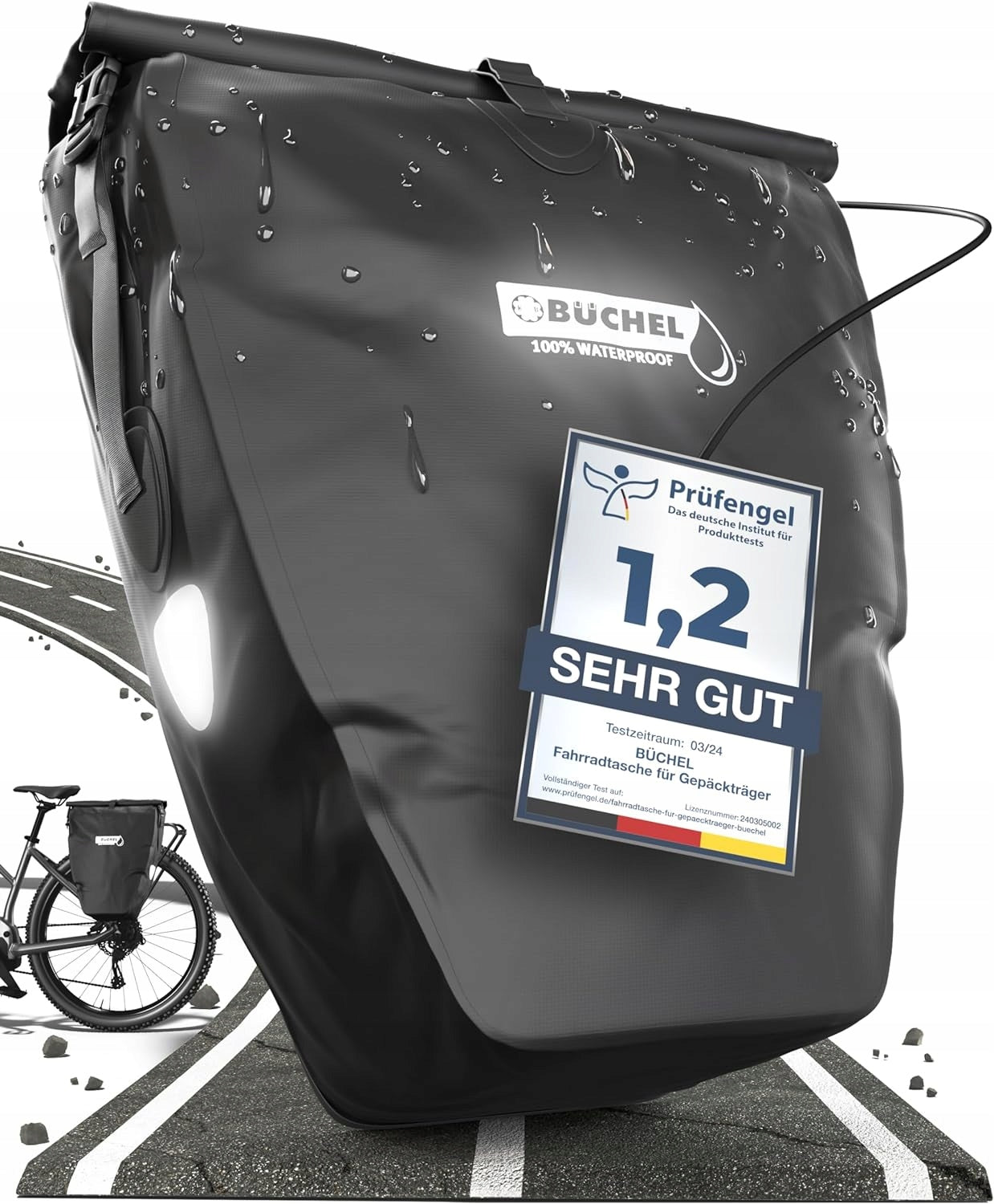 Bicycle pouch Büchel blue 25l waterproof side rear roomy large