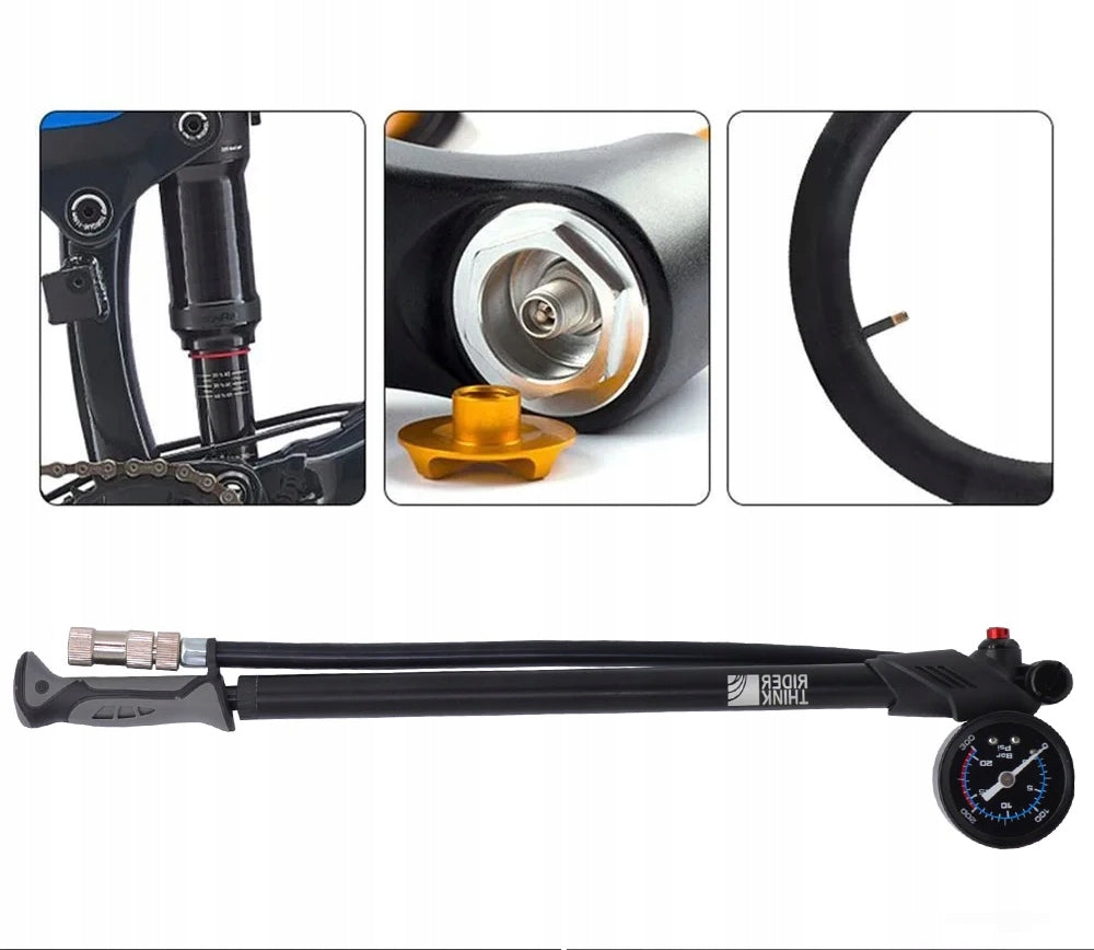 Bicycle pump for shock absorbers hose AV/FV pressure gauge 300 PSI Manufacturer code 755990482611