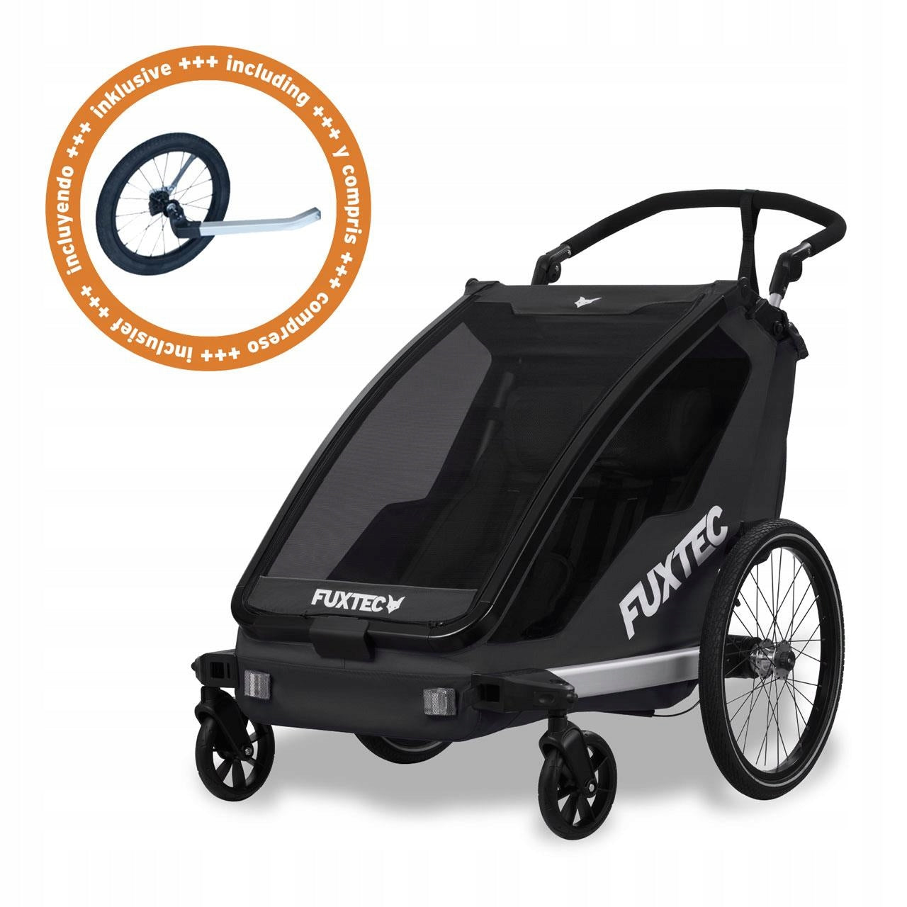 Bicycle trailer FUXTEC FX-FA1-SET-BLACK with jogger wheel