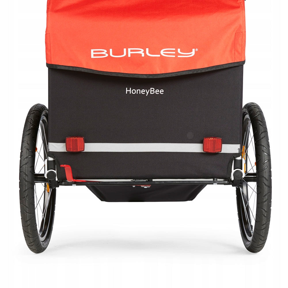 Bicycle trailer for 2 children Burley Honey Bee Additional features safety flag rain cover brake mosquito net hi-vis reflectors lighting pumped wheels cargo space foldable trailer design bicycle trailer hook