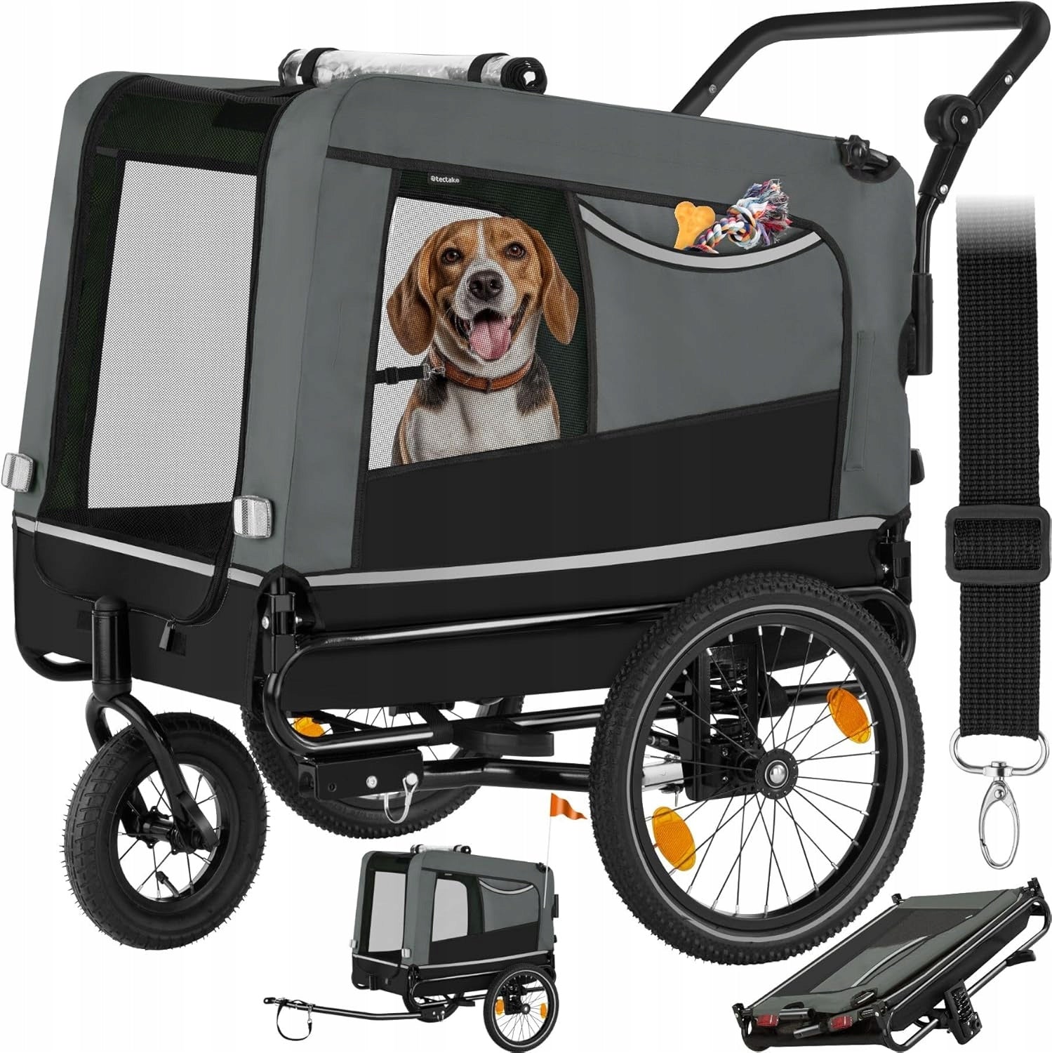 Bicycle trailer for dog tectake 3in1 jogger folding up to 40 kg grey