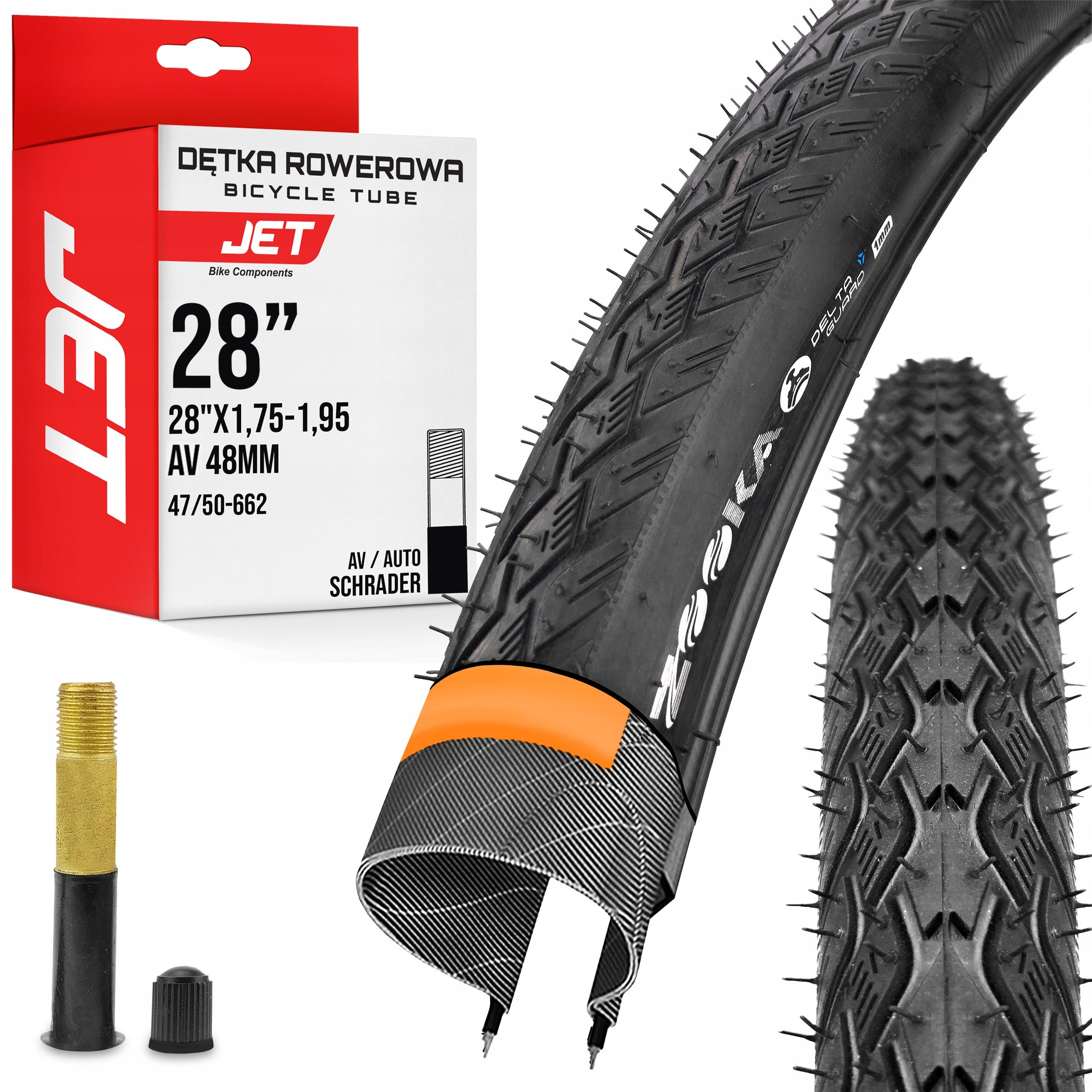 Bicycle tyre ZOOKA Calibre 28x1,75 / 47-622 + inner tube JET valve auto AV48mm