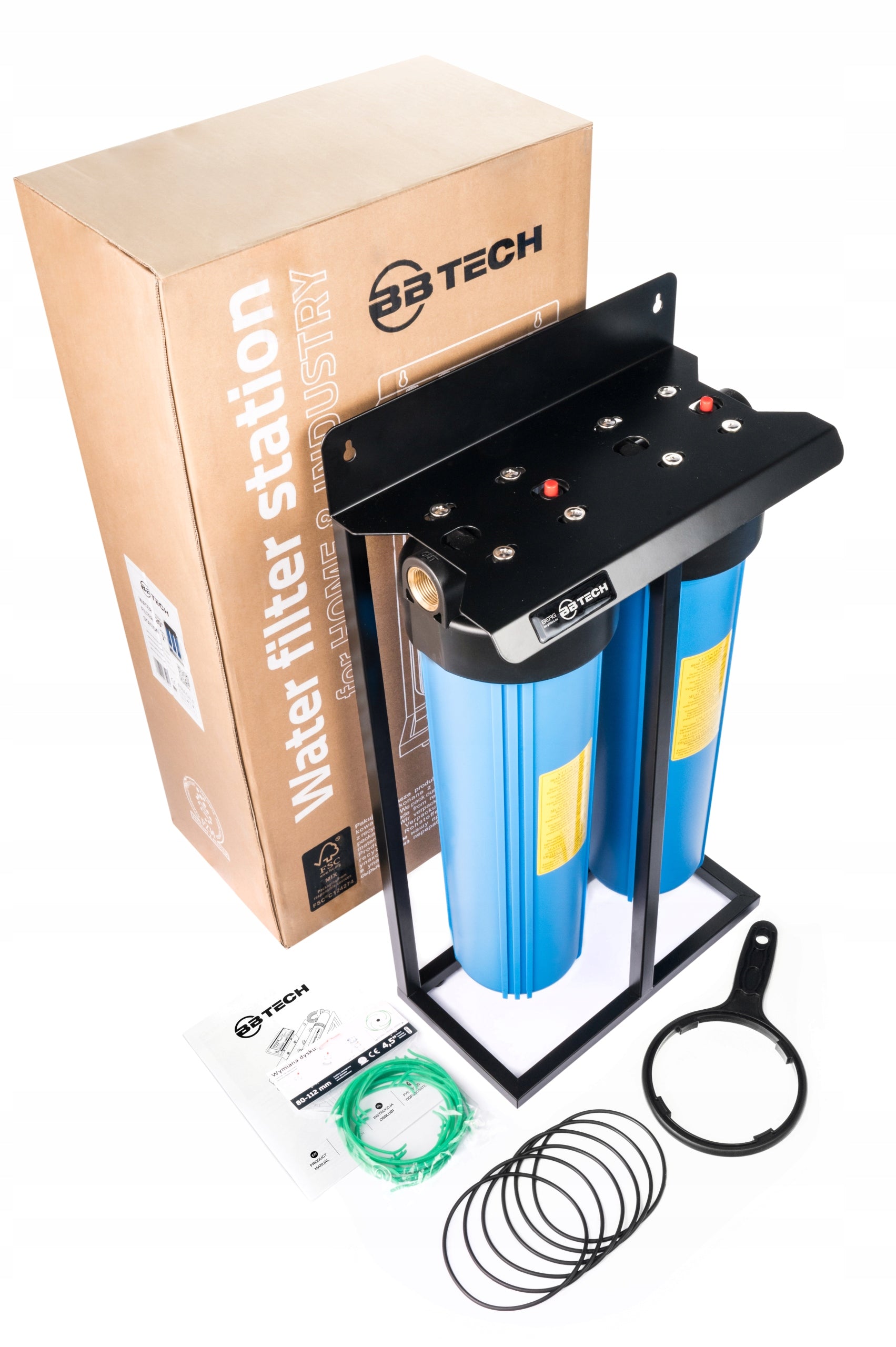Big Blue 2×20″ 1″ Water Filtration System – 2-Stage Kit + Frame + O-ring