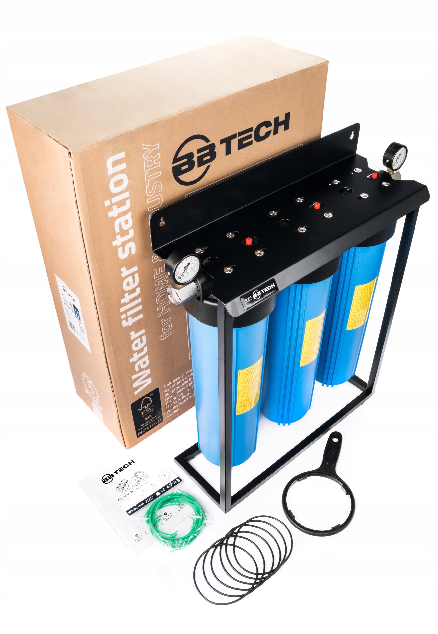 Big Blue 3×20″ 1″ Water Filtration System – 3-Stage Set with Pressure Gauges