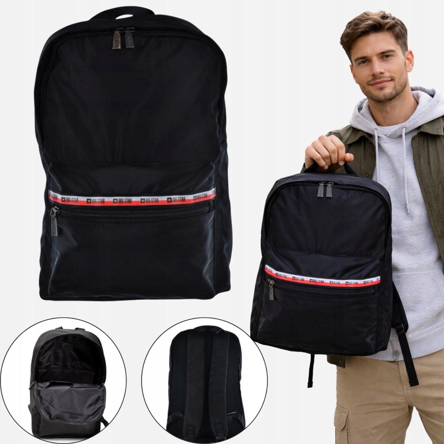 Big Star JJ574074 backpack black unisex 44×35×14,5 cm | polyester