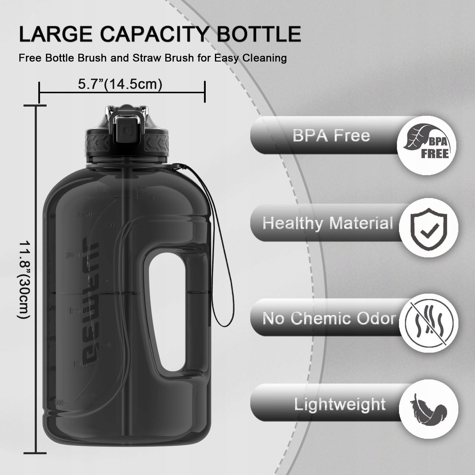 Big Water Bottle with Handle 3l Leakproof BPA Free Daily Drinks Jug for Gym Color black