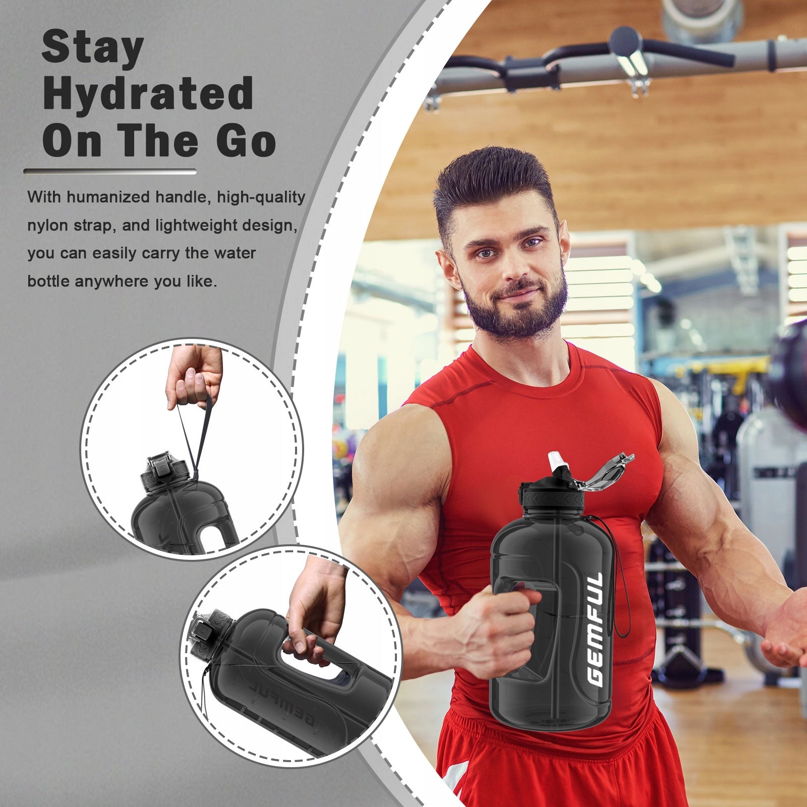 Big Water Bottle with Handle 3l Leakproof BPA Free Daily Drinks Jug for Gym Model GF019