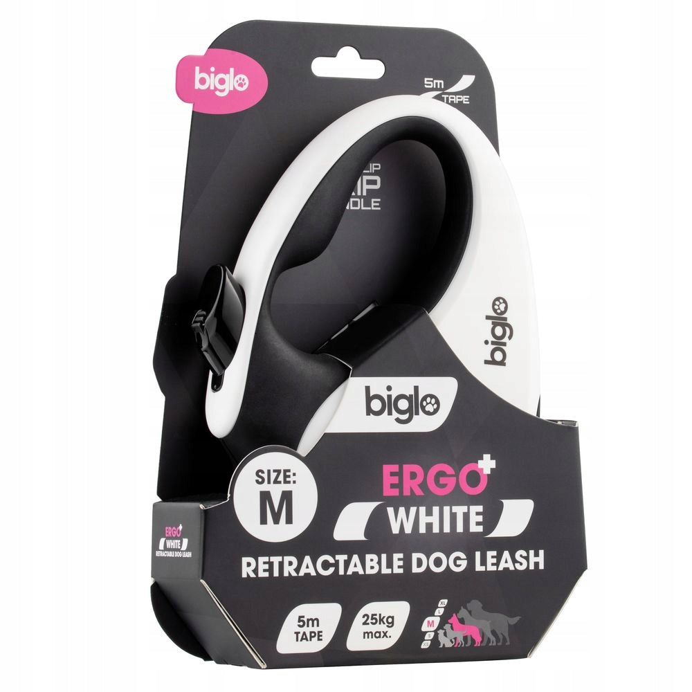 Biglo Ergo Plus White Automatic Dog Leash, Tape - M Packaging status original