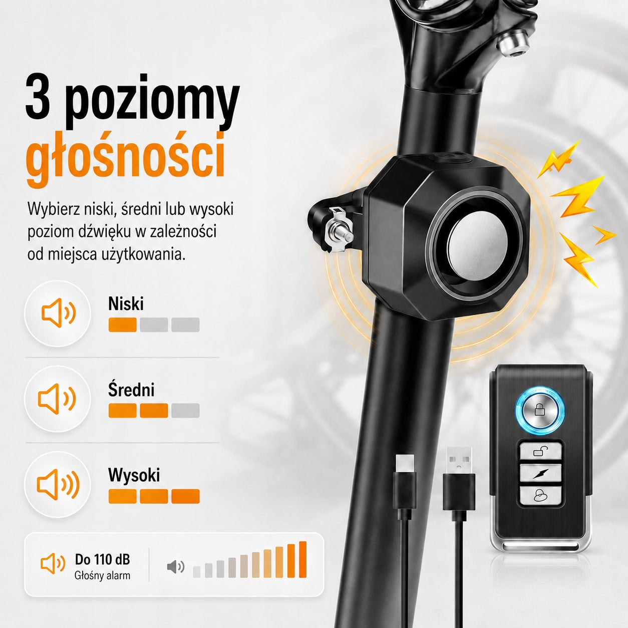 Bike Alarm USB Rechargeable with Remote 110dB Anti Theft IP65 Waterproof Model PL_KS-SF32R
