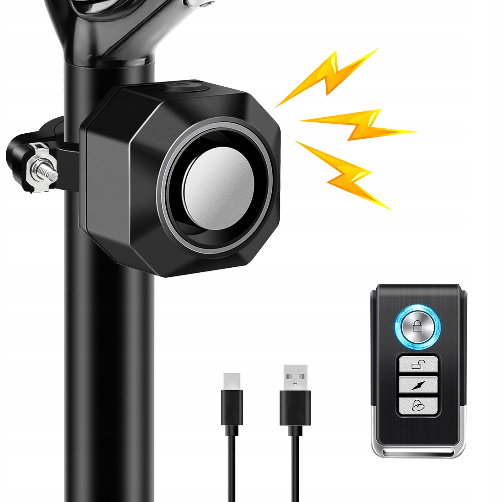 Bike Alarm USB Rechargeable with Remote 110dB Anti Theft IP65 Waterproof