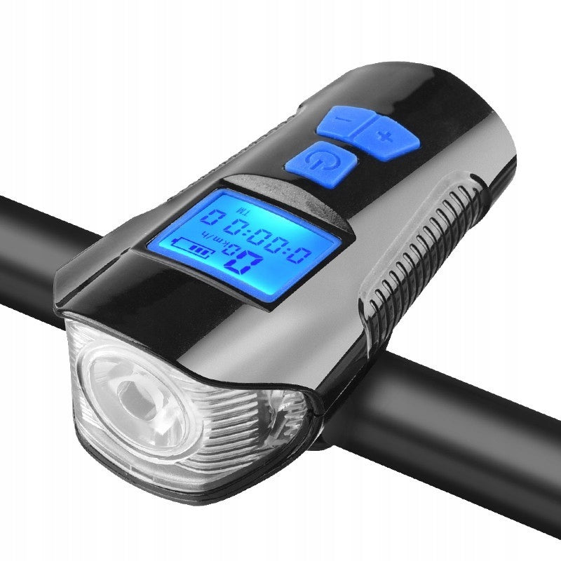 Bike Flashlight Usb Kilometer Counter Speedometer Blue