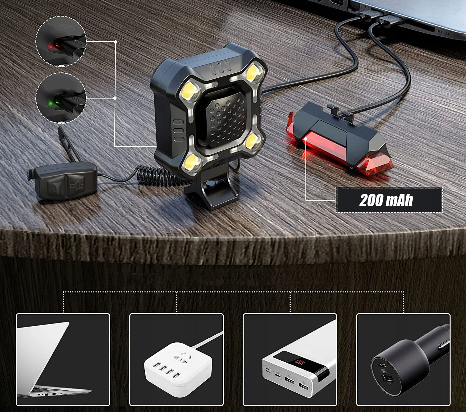 Bike Lamp Front And Rear With Horn Waterproof 1200mAh Manufacturer code L8A