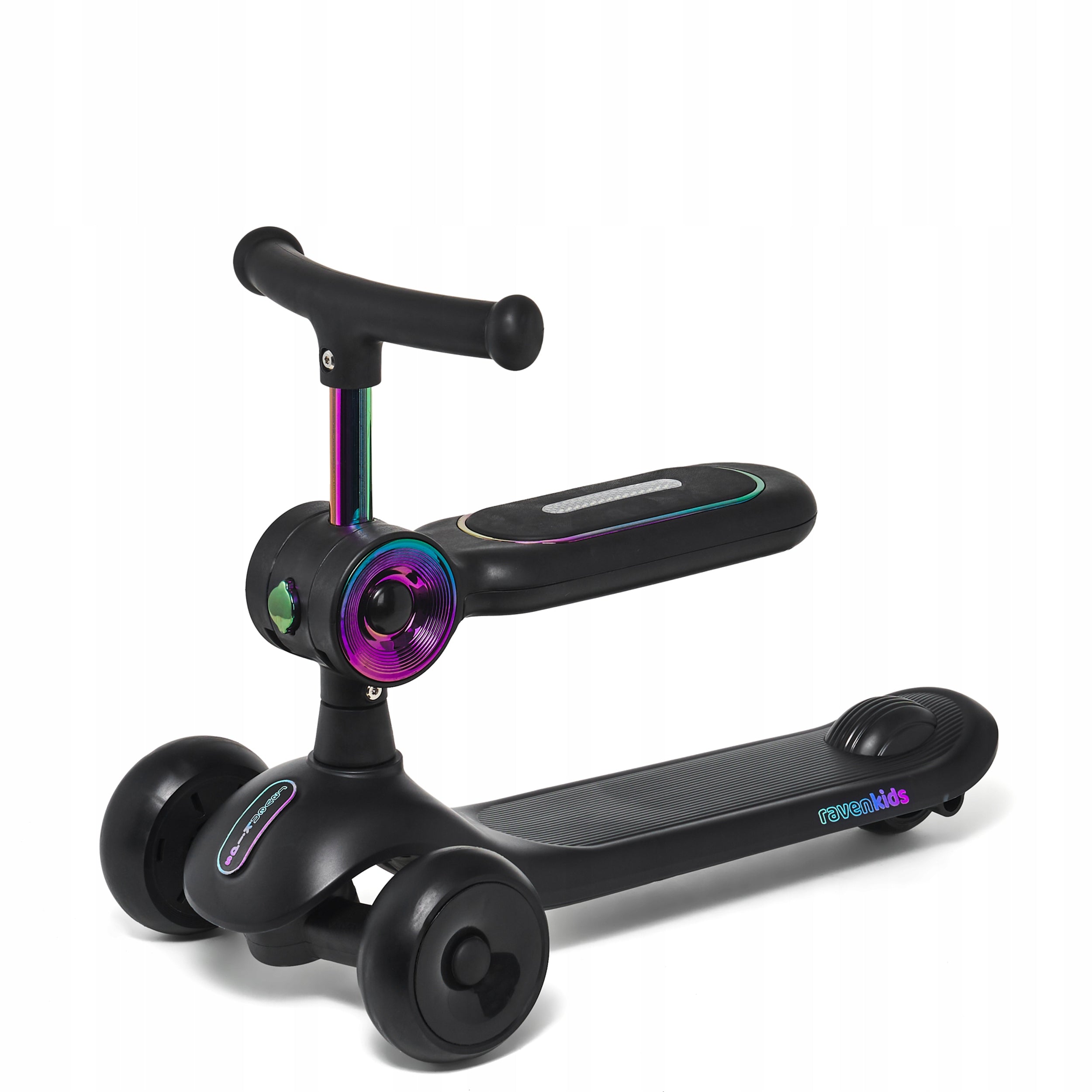 Bike Scooter 2in1 for children RAVEN Lumiloo Black/Neo Chrome LED platform Model Lumiloo