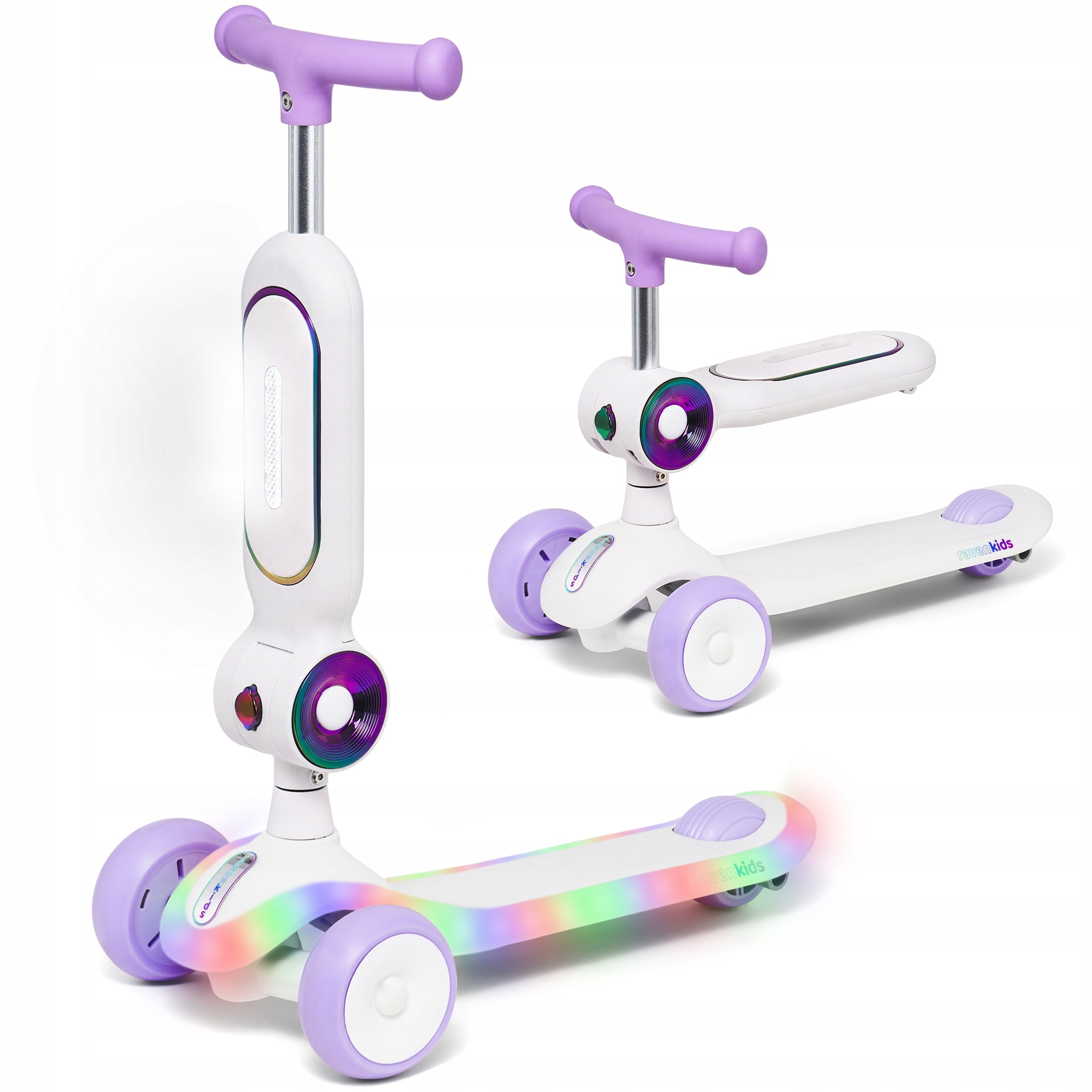 Bike Scooter 2in1 for children RAVEN Lumiloo White/Neo Chrome LED platform
