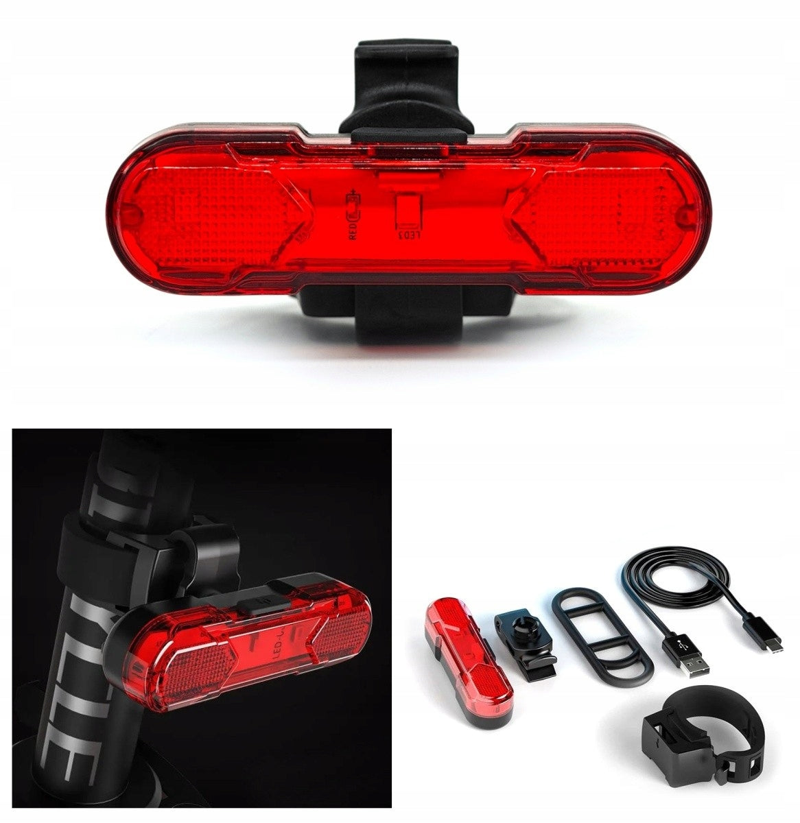 Bike light 4 operating modes USB rotating, red 1pcs Color red