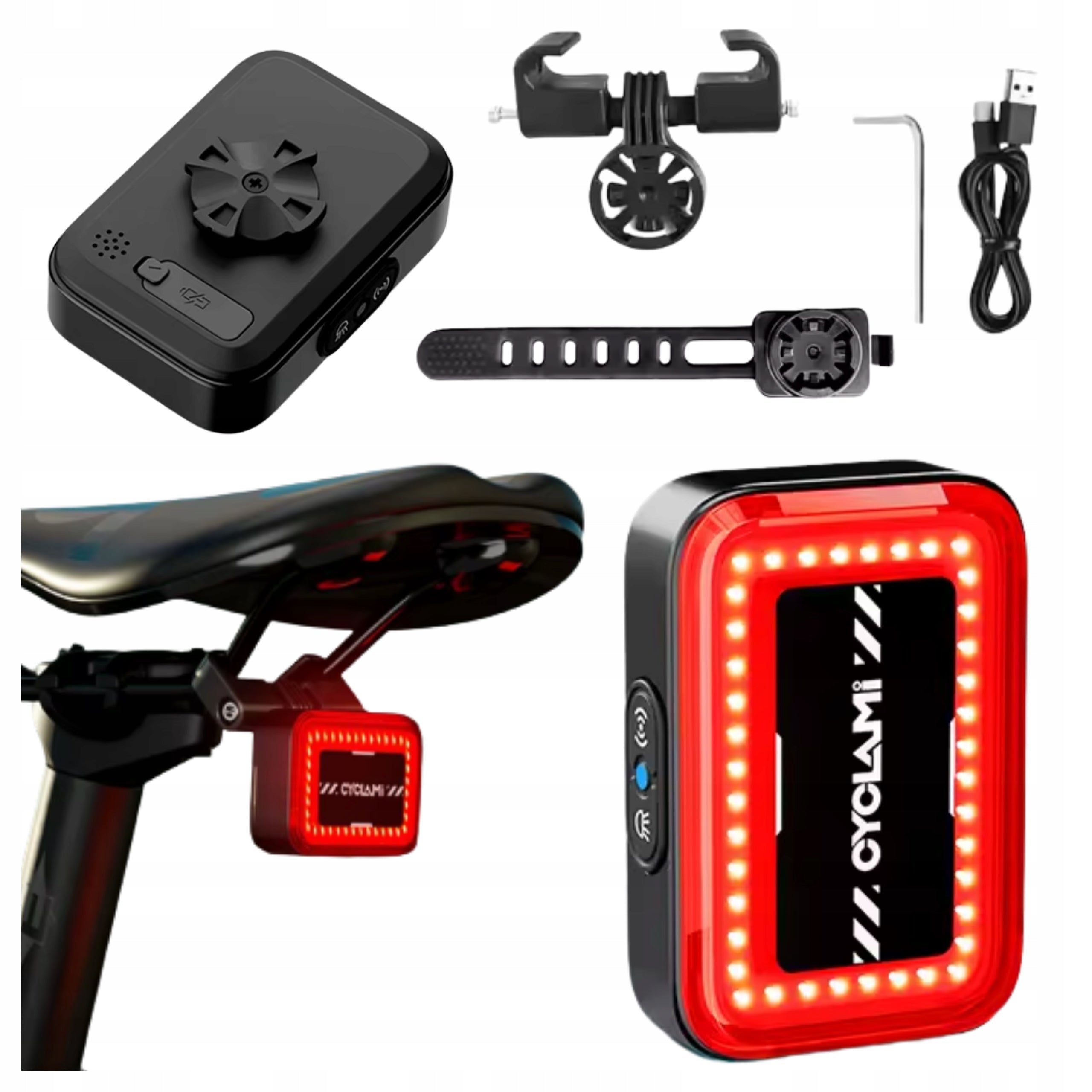 Bike light Cyclami with rear RADAR, car detection, stop -sound sensor