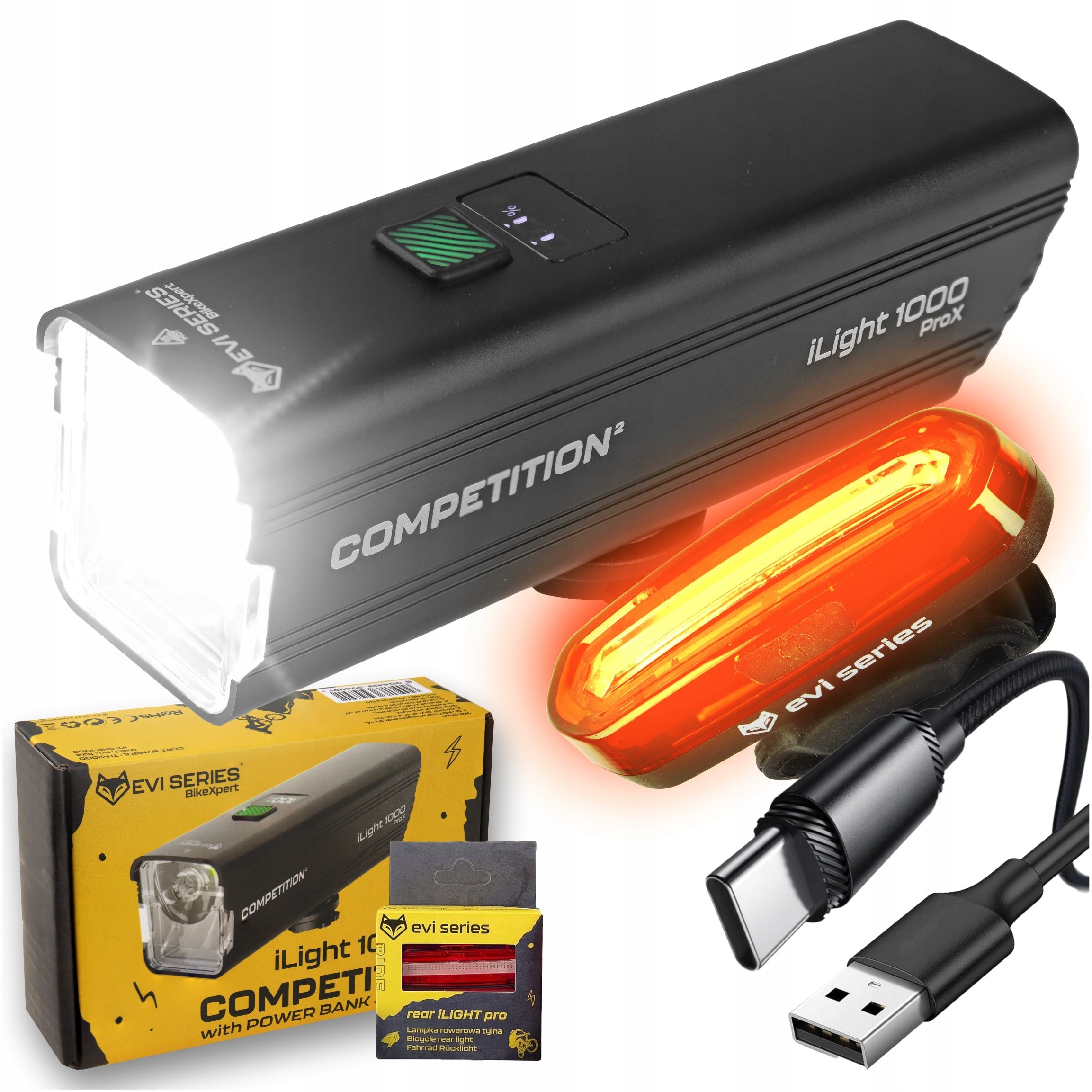Bike light FRONT + REAR iLight 1000 ProX and rear POWERFUL LIGHT BIKE