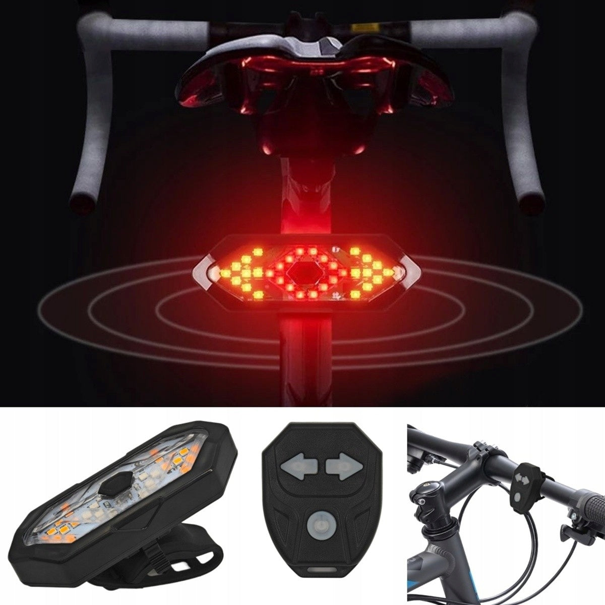 Bike light directions + red light, USB C charging, with remote control Color black