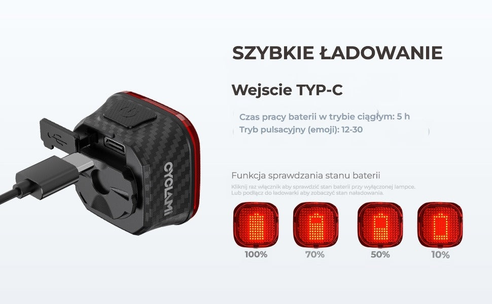 Bike light with emotes, with remote control (direction) and auto-stop sensor Model CY180T