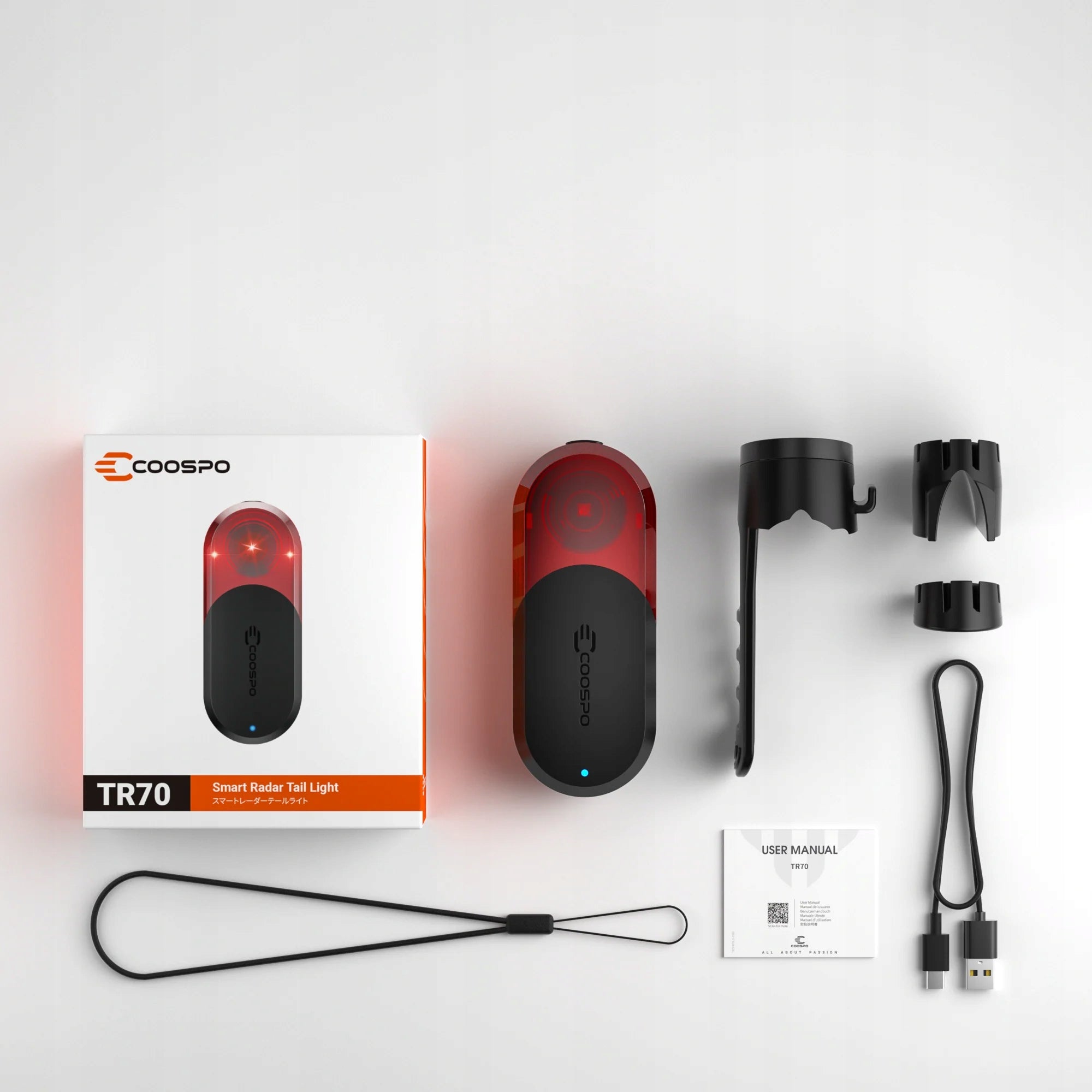 Bike light with radar Coospo TR70. Rear radar compatible with Wahoo and Garmin Kind on the seat post