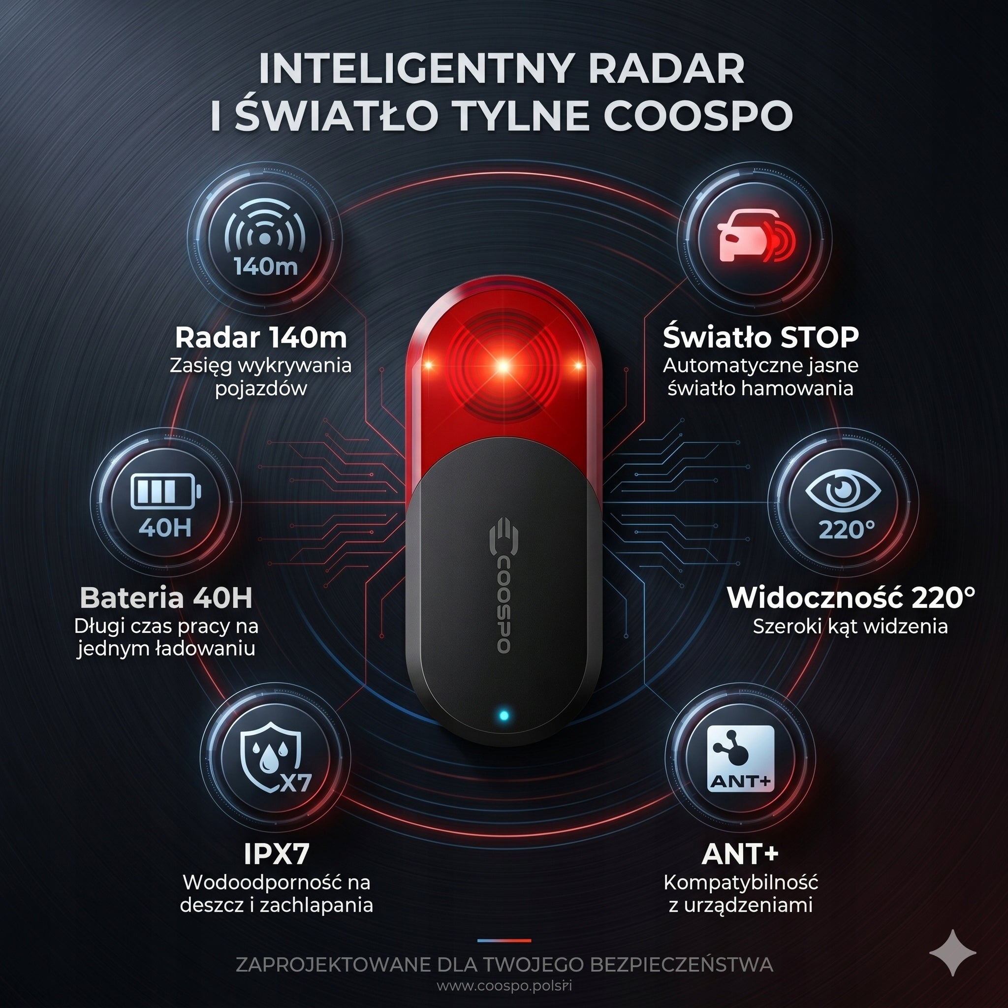 Bike light with radar Coospo TR70. Rear radar compatible with Wahoo and Garmin Packaging status original