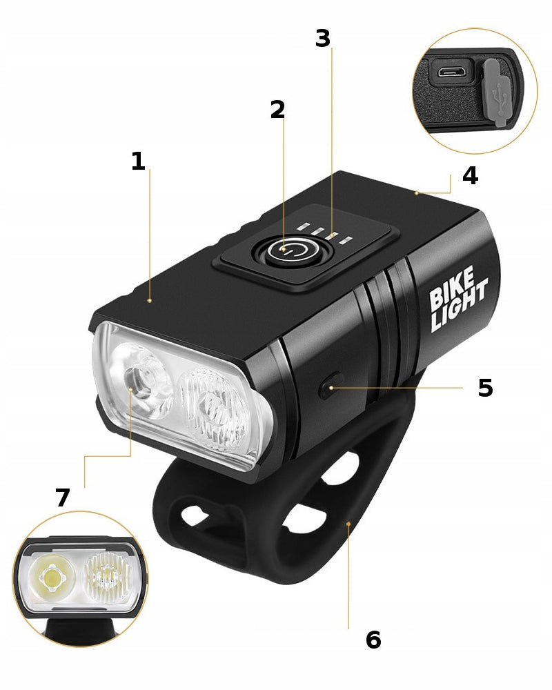 Bike lighting set Koanni black LED battery 1000 lm 6 modes Model mx76 zestaw lampek