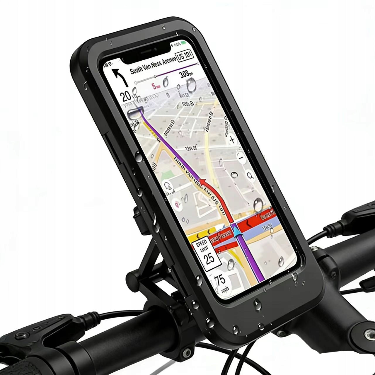 Bike/motorcycle handlebar phone mount, waterproof, with USB charging port