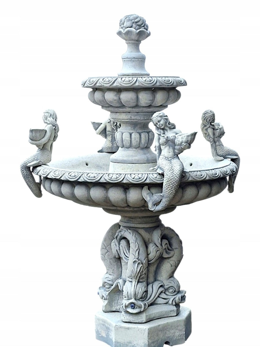 Bilbao Garden Fountain with Mermaid White Concrete Conglomerate Figure Ag-Bet Manufacturer Ag-Bet