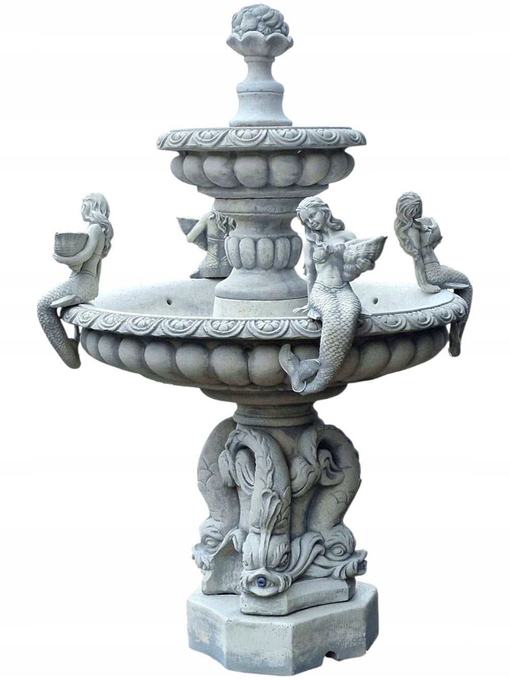 Bilbao Garden Fountain with Mermaid White Concrete Conglomerate Figure Ag-Bet