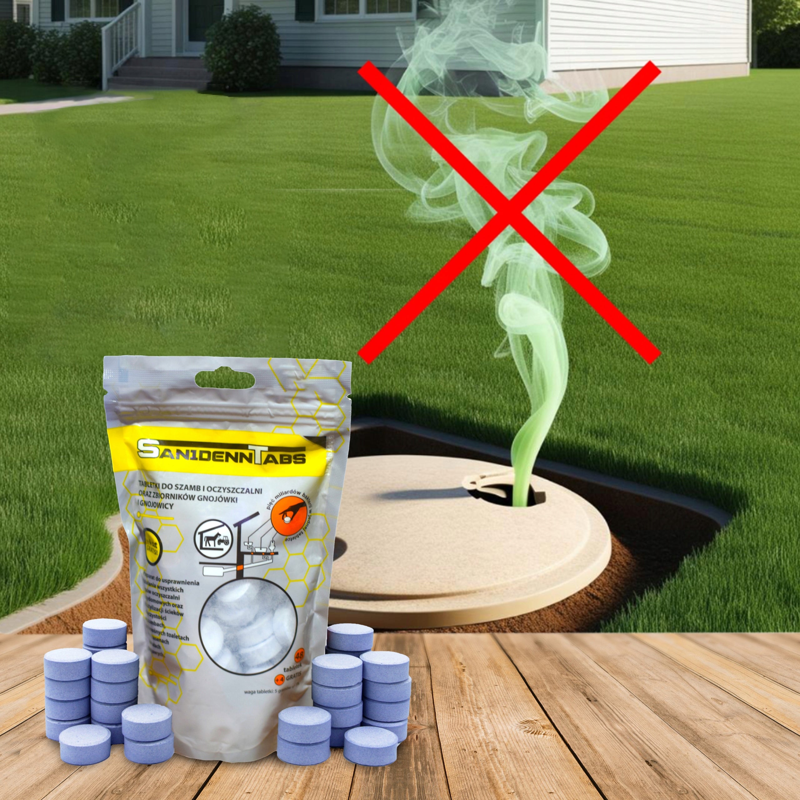Bio bacteria tablets for septic tank treatment plant SANIDENN TAB 52 stock per year Manufacturer code BAKTERIE DO OCZYSZCZALNI