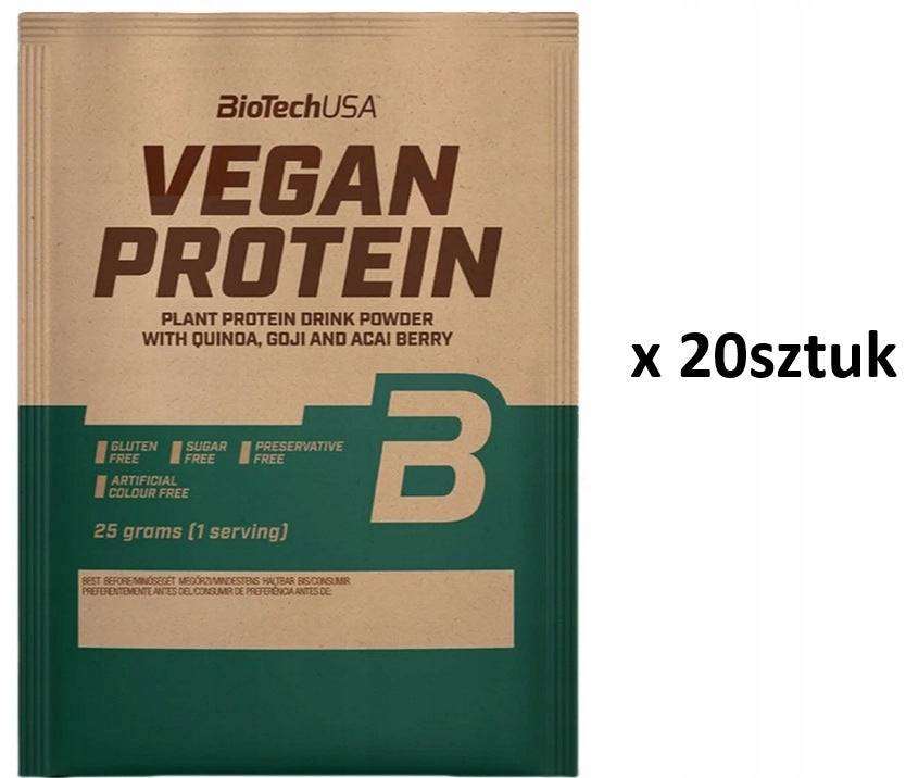 BioTech Vegan Protein 25g x 20pcs = 500g banana flavour date 28,08.2026r