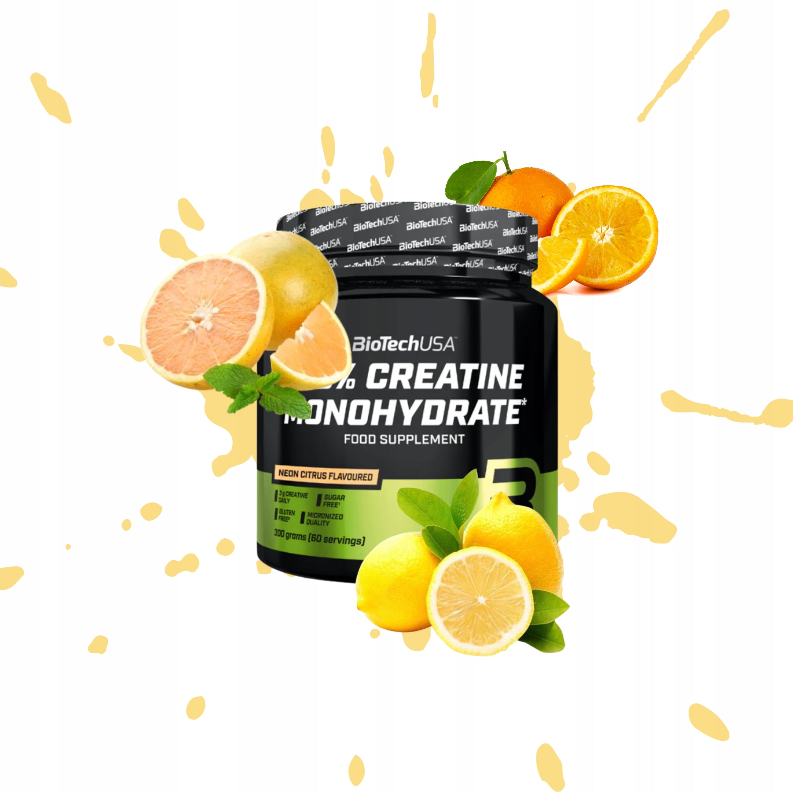 BioTechUSA 100% Creatine Monohydrate 300g Neon Citrus Creatine Monohydrate