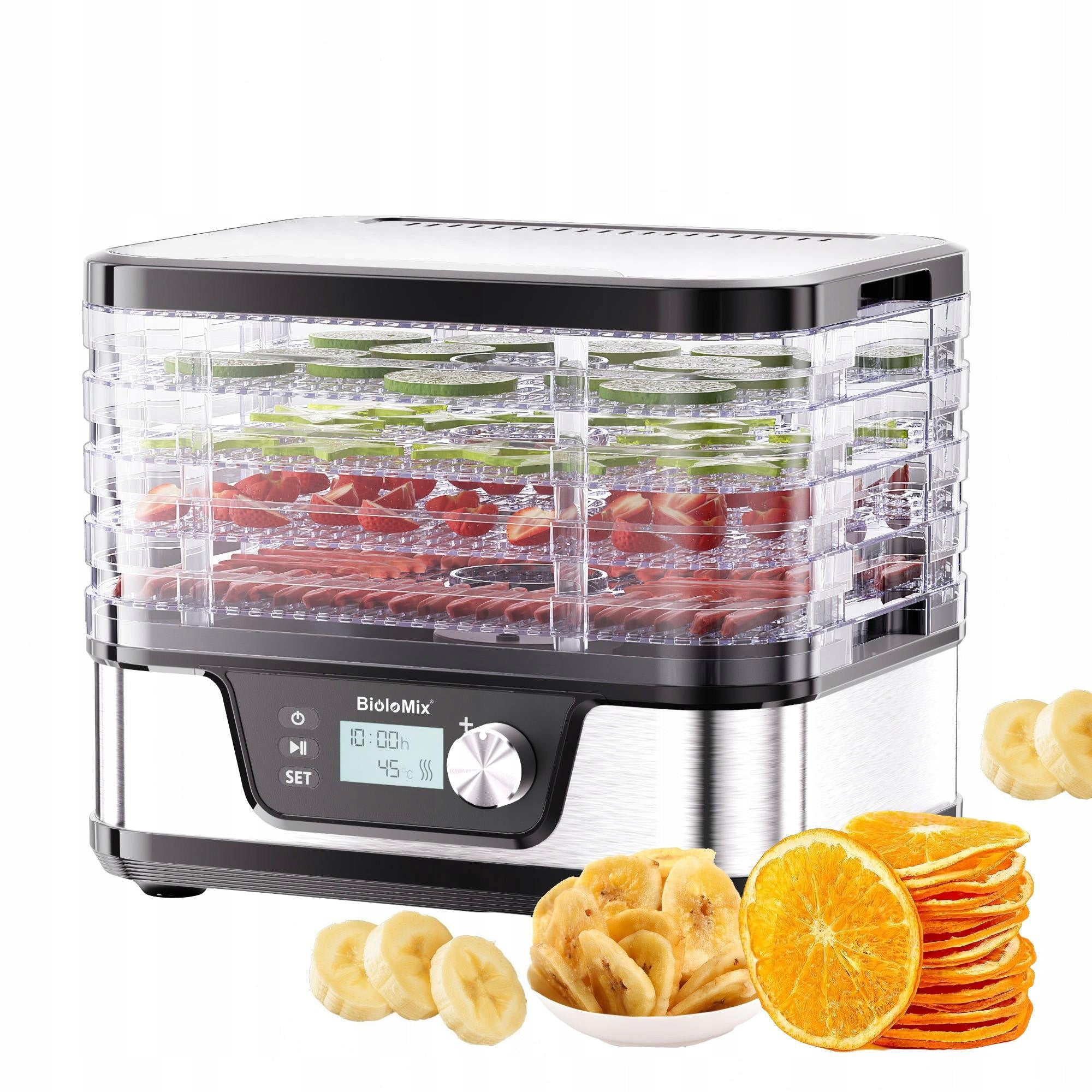 BioloMix BFD1300 Fruit Dryer With 5 Trays BPA Free Precise Adjustment Packaging status original