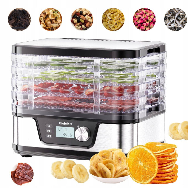 BioloMix BFD1300 Fruit Dryer With 5 Trays BPA Free Precise Adjustment