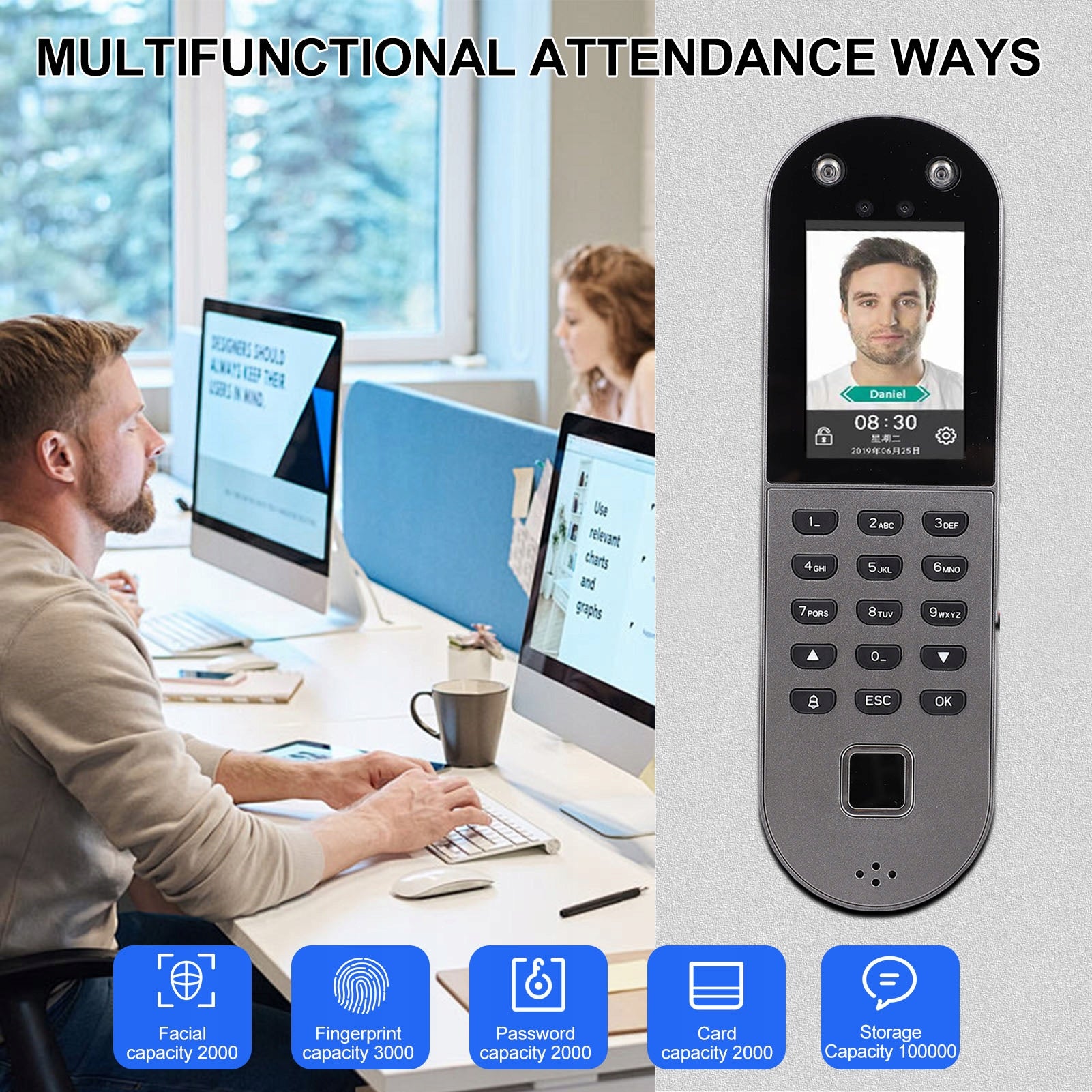 Biometric Time Clock Face Fingerprint Recognition 6O Printing technology other