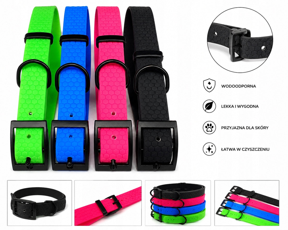 Biothane collar for Dog. WATERPROOF, WIDE 20 MM. BLACK FITTINGS Packaging status original
