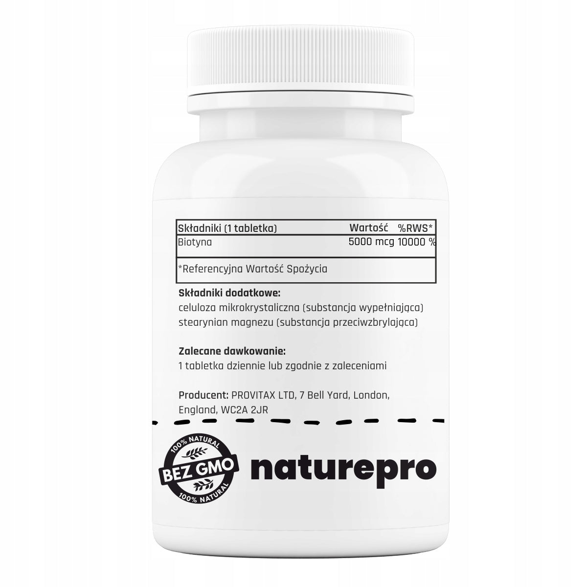 Biotin 5000 mcg 100 tablets HAIR SKIN & NAILS NaturePro Manufacturer code 733739016508