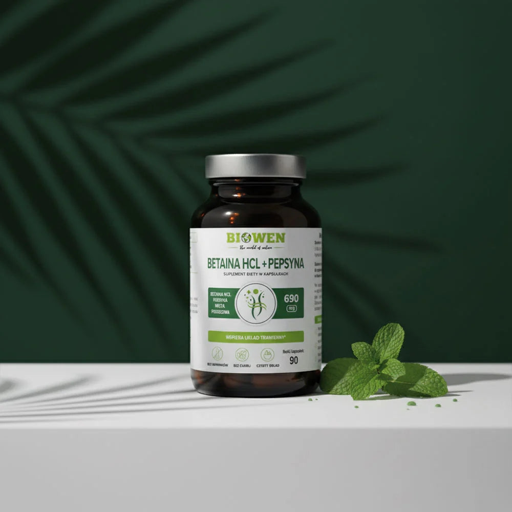 Biowen BETAINE HCL + PEPSIN + PEPPERMINT 90 Vegan Capsules Expiration date not specified