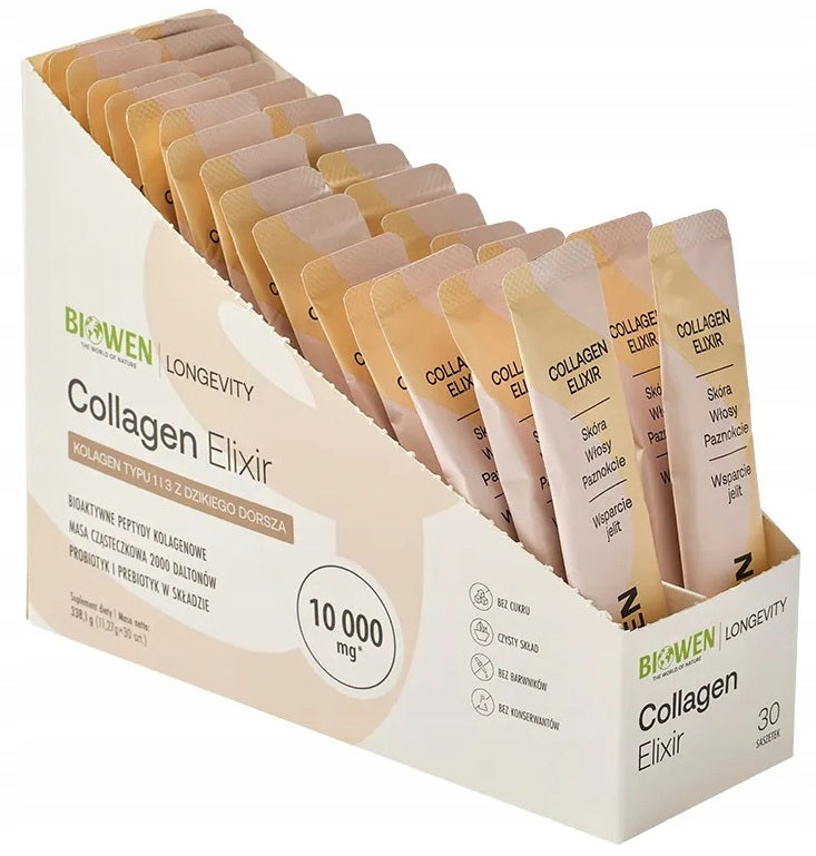 Biowen Collagen Elixir 10 000mg Fish Collagen Zinc Biotin Wit C 30 Sachets Packaging status original