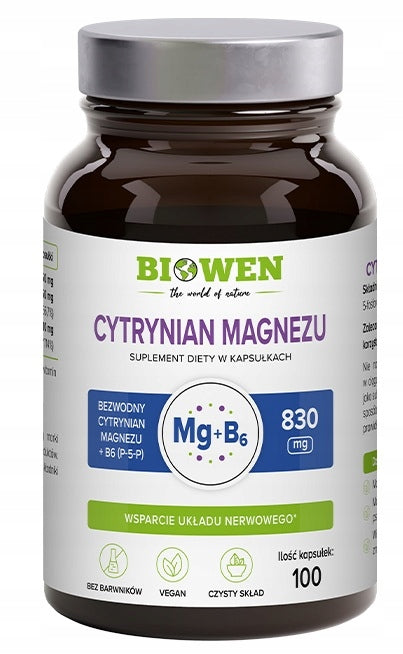 Biowen Magnesium Citrate 830 mg with vitamin B6 dietary supplement 100 kaps.