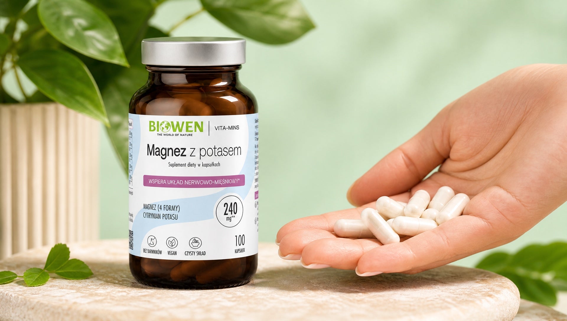 Biowen Magnesium with potassium 4 forms of magnesium Potassium citrate 100 kaps + Keychain Brand Biowen