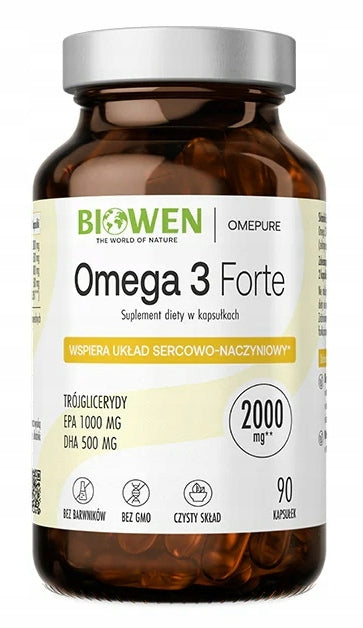 Biowen Omega 3 FORTE DHA and EPA Vitamin E 90capsules + FREEBIE Manufacturer code 5904806120427